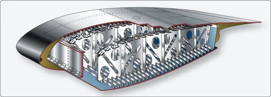 Aircraft stressed-skin structure with the skin carrying part of the structural load