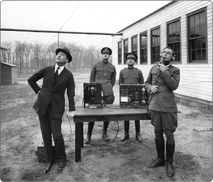 Early voice communication radio tests conducted in 1917, illustrating the history of avionics and radio communication