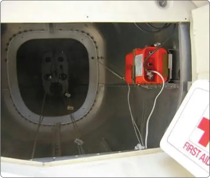 Typical ELT mounting location in the aft fuselage of a fixed-wing aircraft, with varied mounting positions and orientations in helicopters