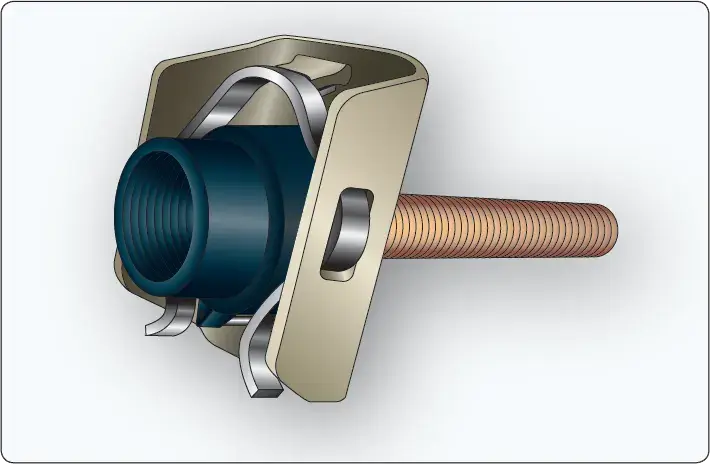 Rivetless pull-through nutplate used to provide a threaded attachment point in aircraft structures