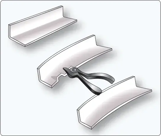 Crimping process used to form curves and reduce the width of aircraft sheet metal