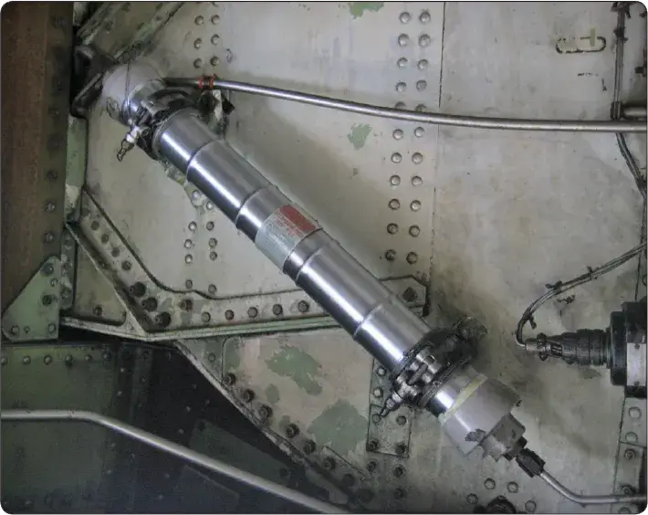 Cylindrical hydraulic accumulator used to store pressurized fluid and provide hydraulic energy when needed