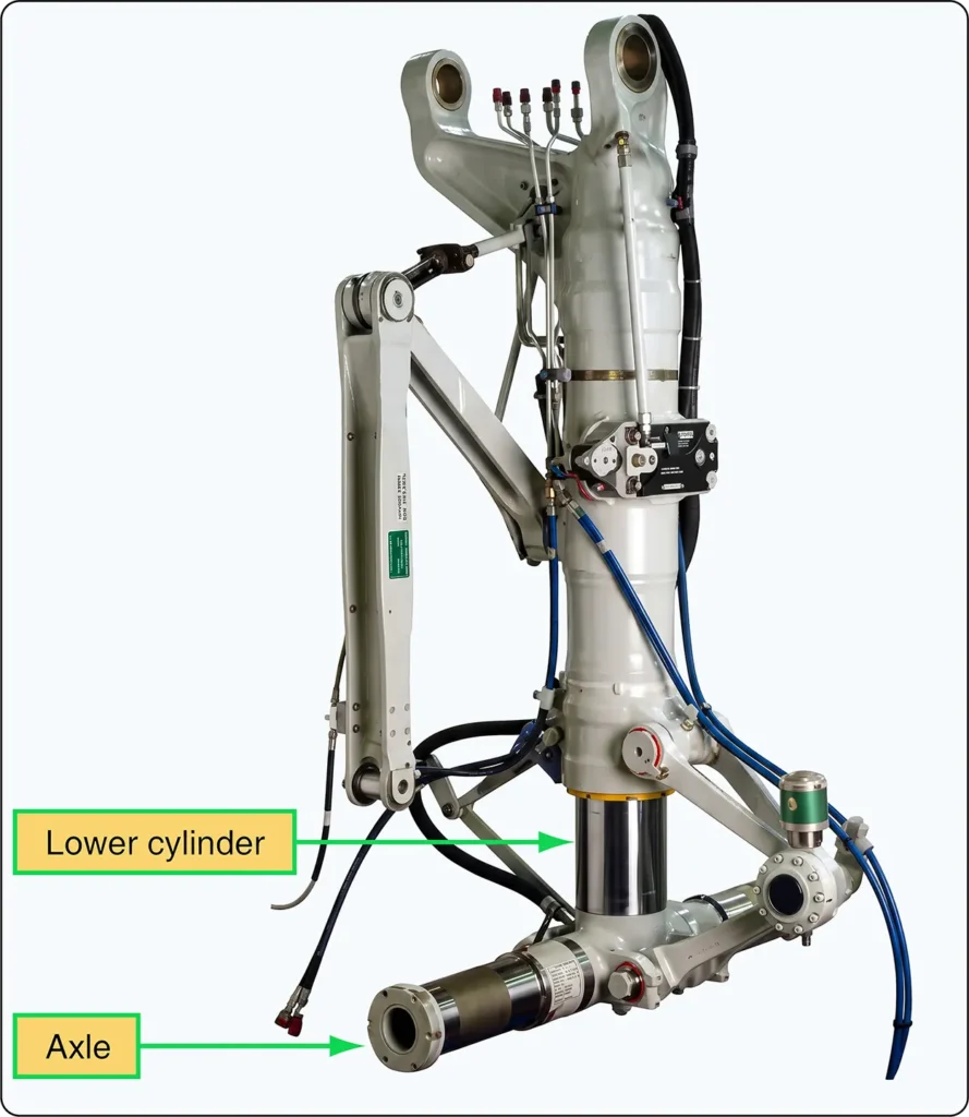 Landing gear lower cylinder with an integral axle machined from the same material