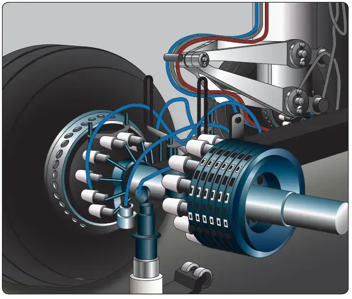 Segmented rotor brake housing machined with multiple actuating piston bores for applying braking force