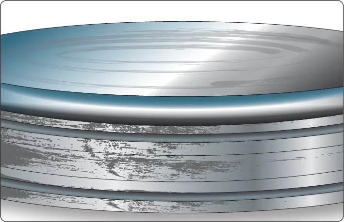Bearing cup outer surface showing wear from spinning inside the aircraft wheel hub