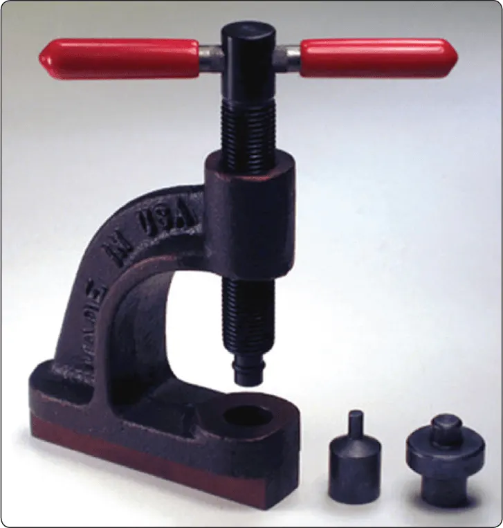 Rivet setting tool for securing replacement brake linings to Cleveland brake pressure and back plates