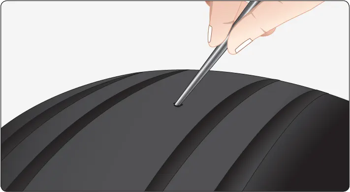 Aircraft tire being deflated before inspection or removal of a lodged foreign object