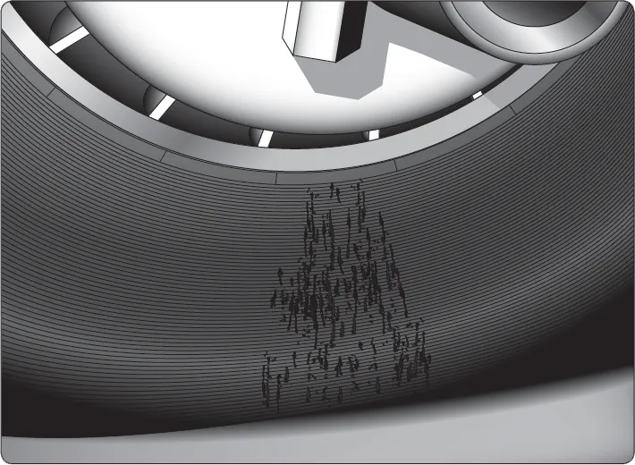 Aircraft tire sidewall showing surface cracking and checking that does not extend into or expose the carcass plies