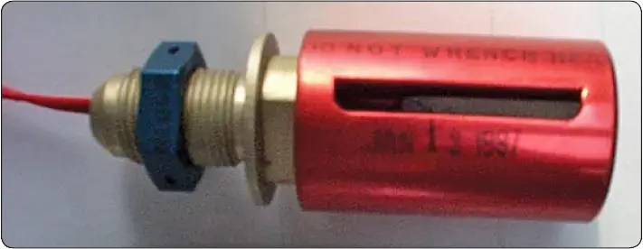 Float switch inside an aircraft fuel tank used to automatically close the refueling valve when the tank reaches full capacity