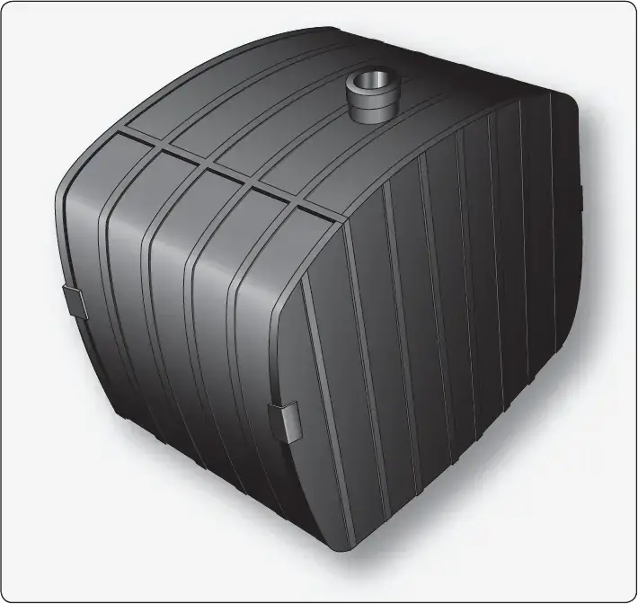 Fuselage-mounted fuel tank for a light aircraft showing its tank structure and fittings