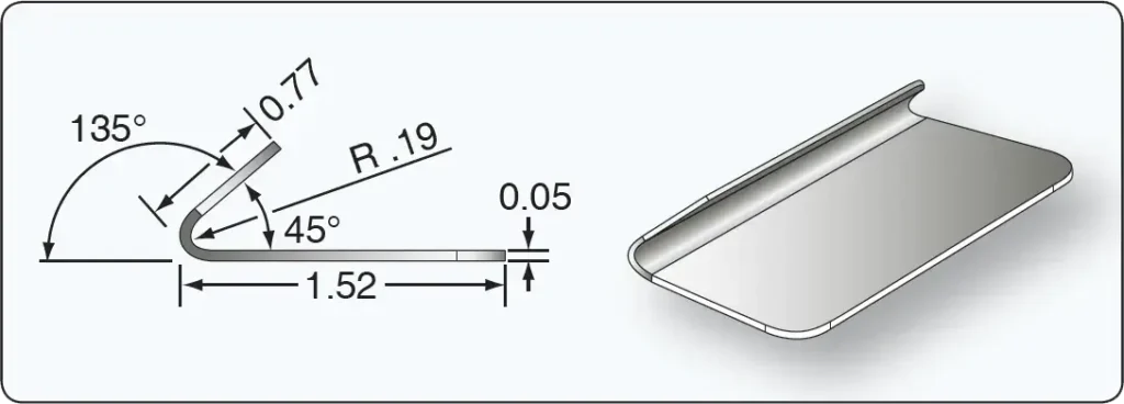Closed bend in aircraft sheet metal showing an angle less than 90 degrees
