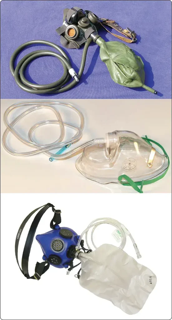Different types of continuous-flow oxygen masks used in aircraft oxygen delivery systems