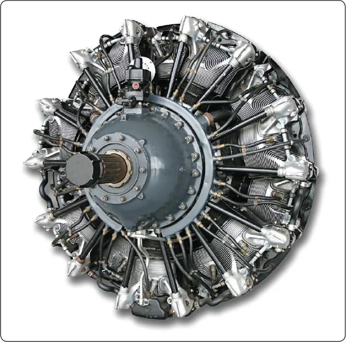 Radial engine supercharger arrangement showing fuel entering the airflow before the impeller, preventing its use as a cabin pressurization air source
