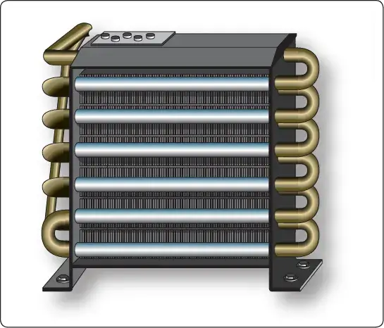 Damaged condenser fins showing bent and deformed sections that can restrict airflow