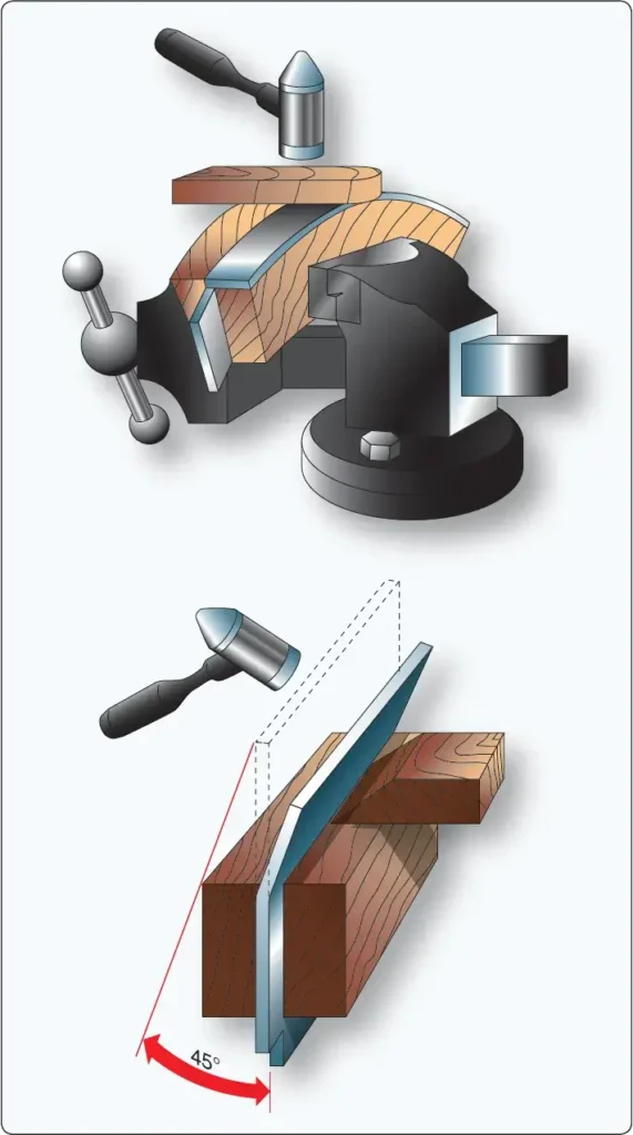 Forming a convex flange in aircraft sheet metal using hand-forming techniques
