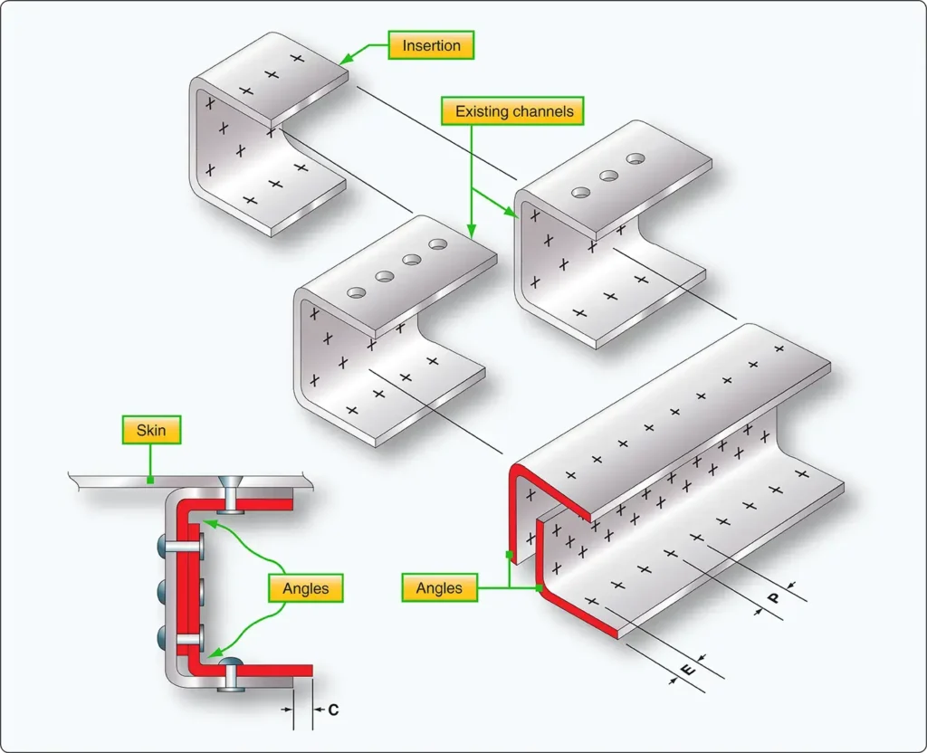 U-channel repair method used to restore a damaged aircraft structural channel