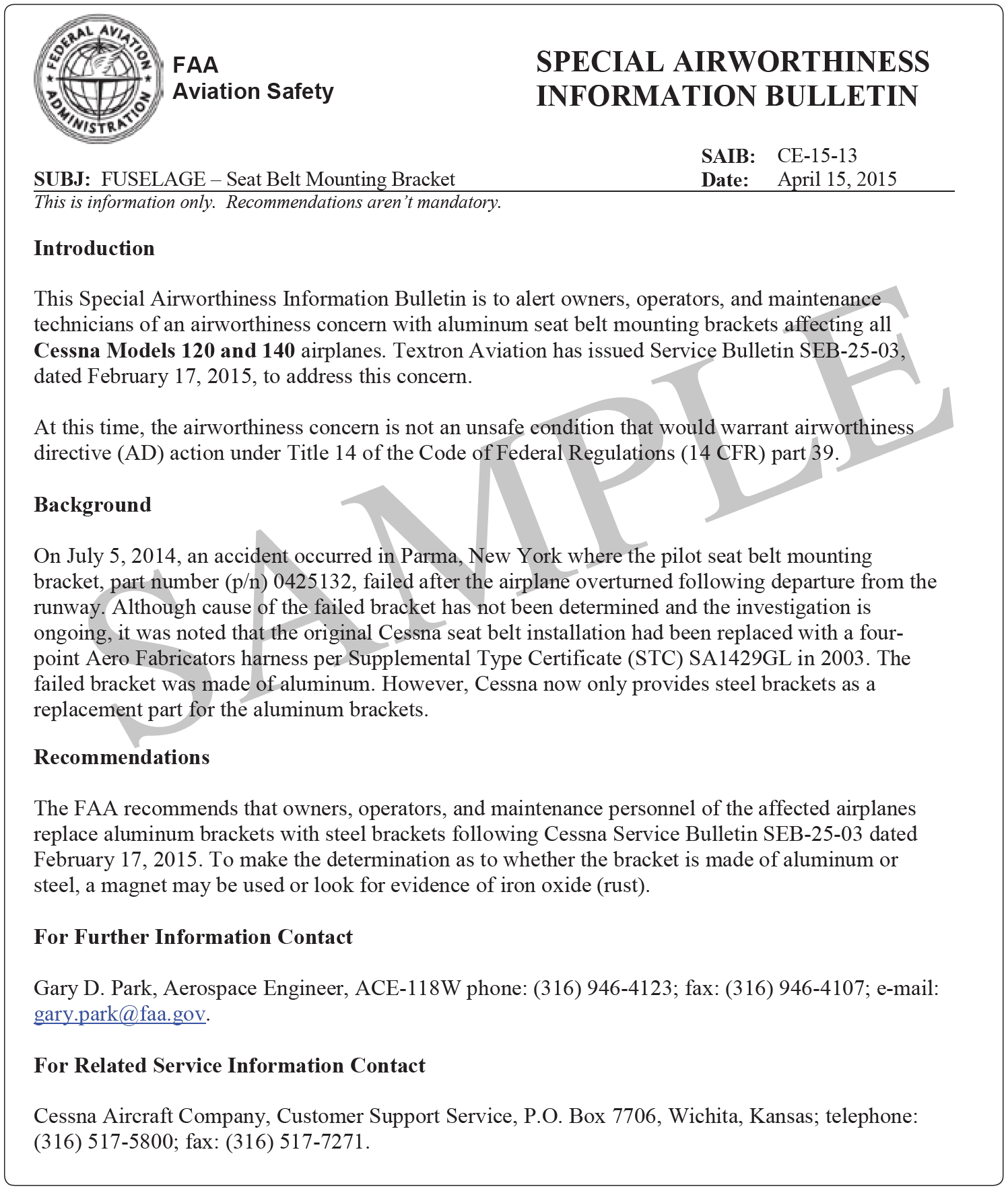 Special Airworthiness Information Bulletin (SAIB)