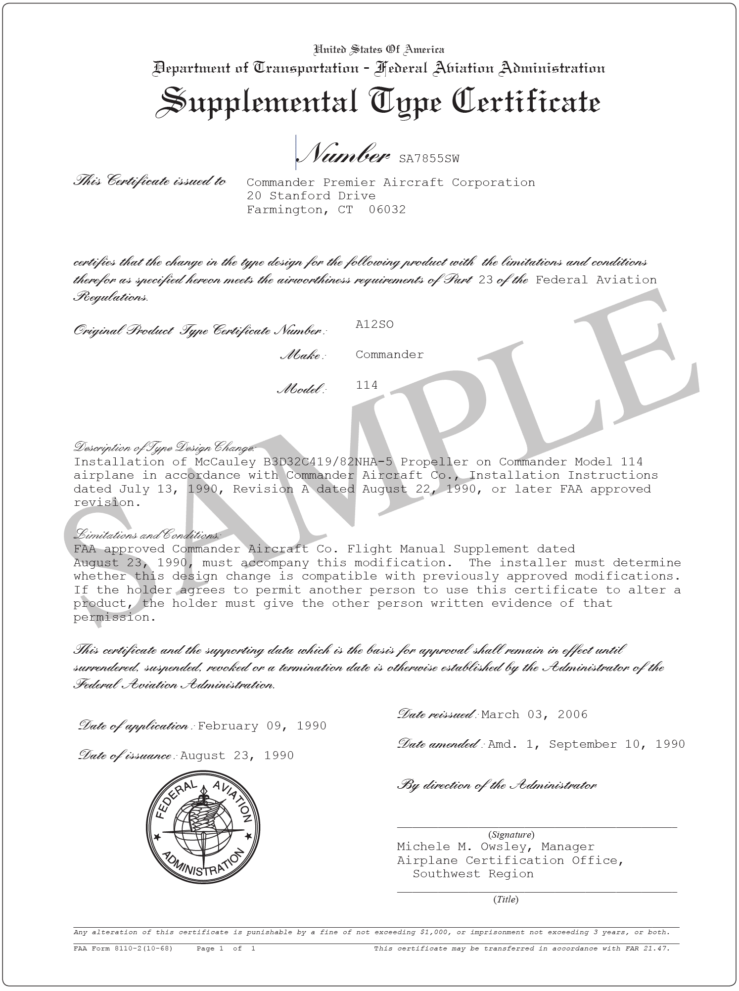 Supplemental type certificate (STC)