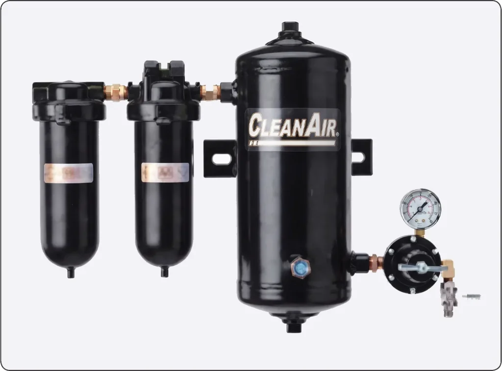 Air line filter assembly used to remove moisture and contaminants from compressed air for aircraft painting