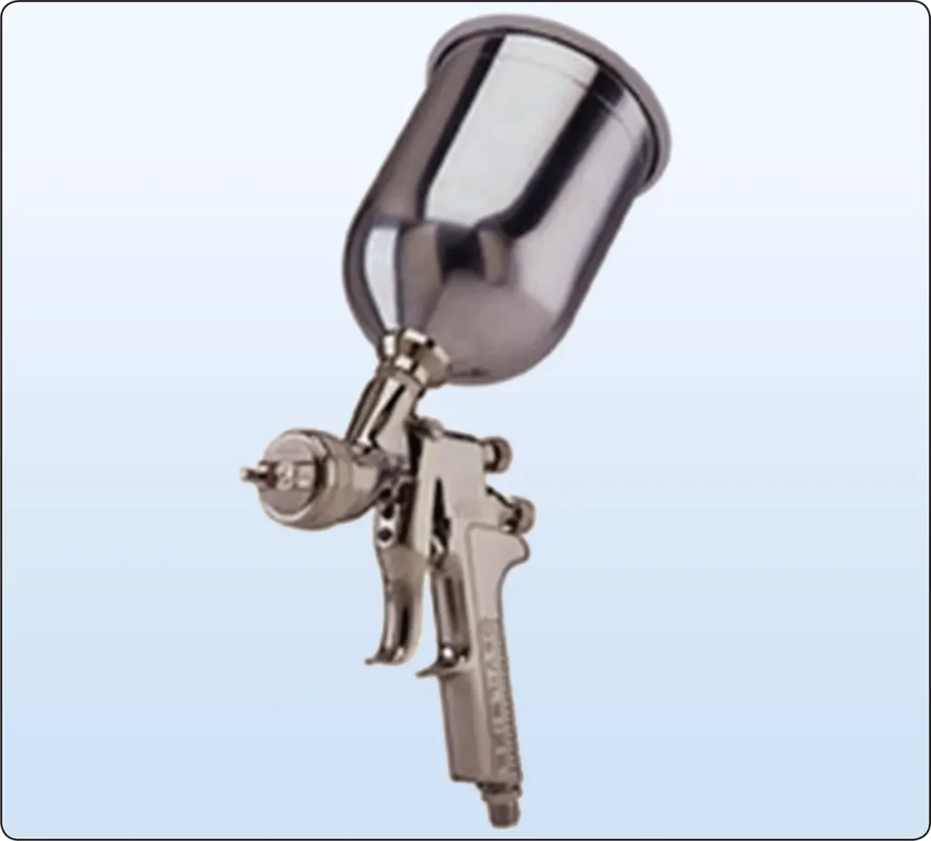Gravity-feed spray gun used to apply paint and coatings during aircraft painting operations