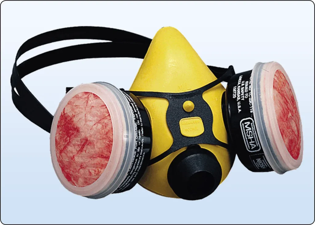 Charcoal-filtered respirator used for respiratory protection during aircraft painting and finishing operations