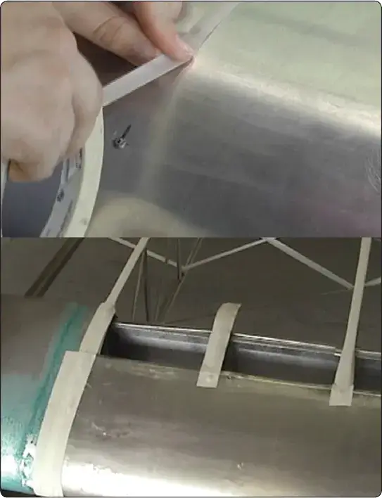 Anti-chafe tape applied to aircraft structural features to protect fabric covering from wear and damage