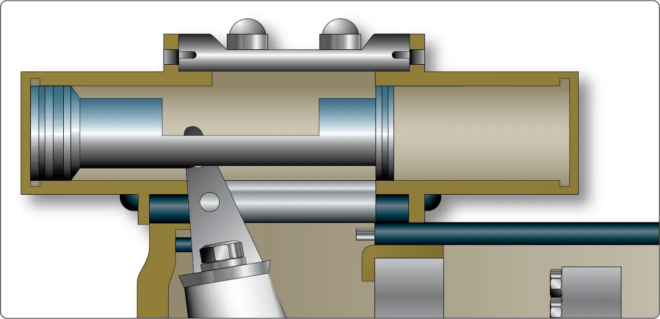 Control cylinder Diagram showing a control cylinder in a hydraulic transmission system used for aircraft electrical power generation
