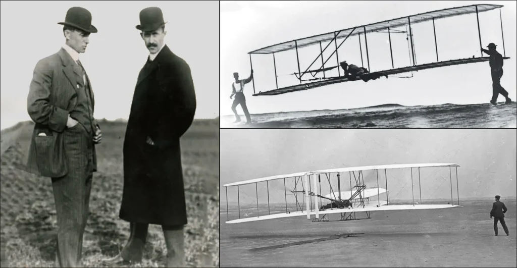 The Wright Flyer, an early powered aircraft constructed primarily from wood and fabric