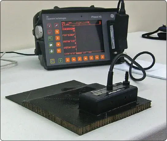 Phased array testing equipment used for ultrasonic inspection of aircraft composite structures