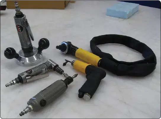 Air tools used for cutting, sanding, and finishing aircraft composite repairs