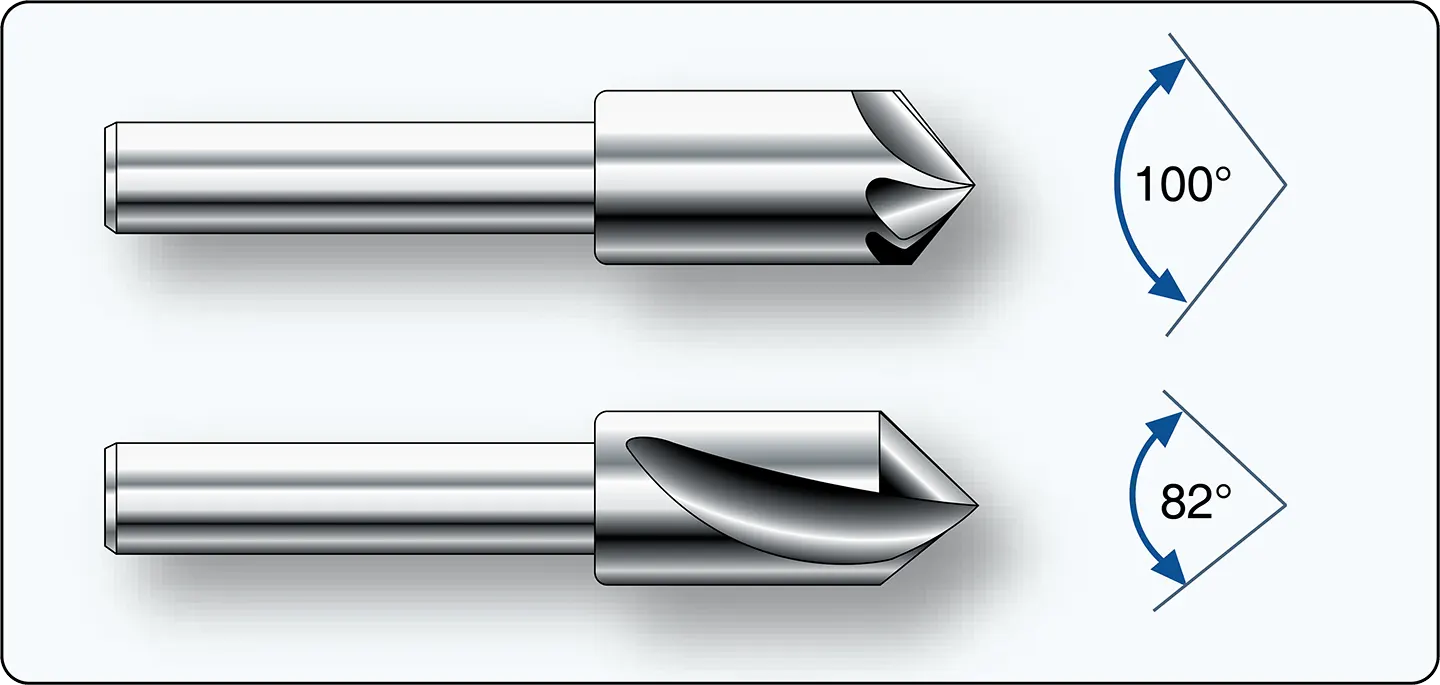 Countersinks used to prepare flush rivet holes in aircraft sheet metal