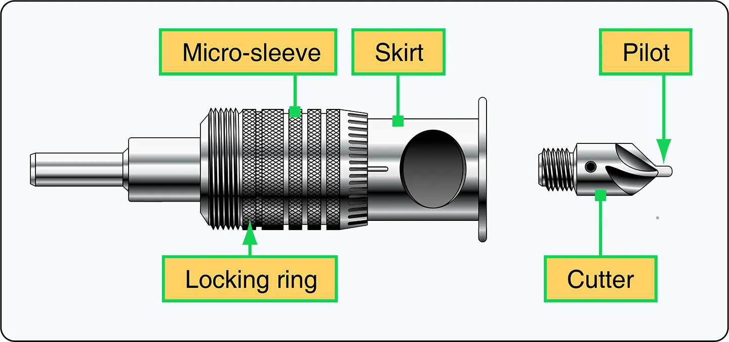 Microstop countersink used to produce controlled-depth flush rivet holes in aircraft sheet metal
