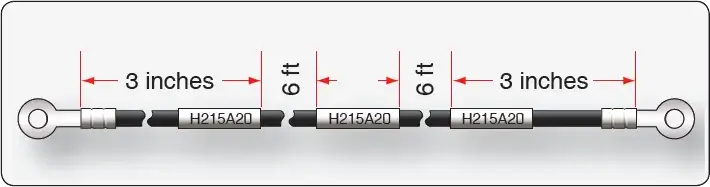 Diagram showing spacing of printed identification marks for indirect marking of aircraft wires