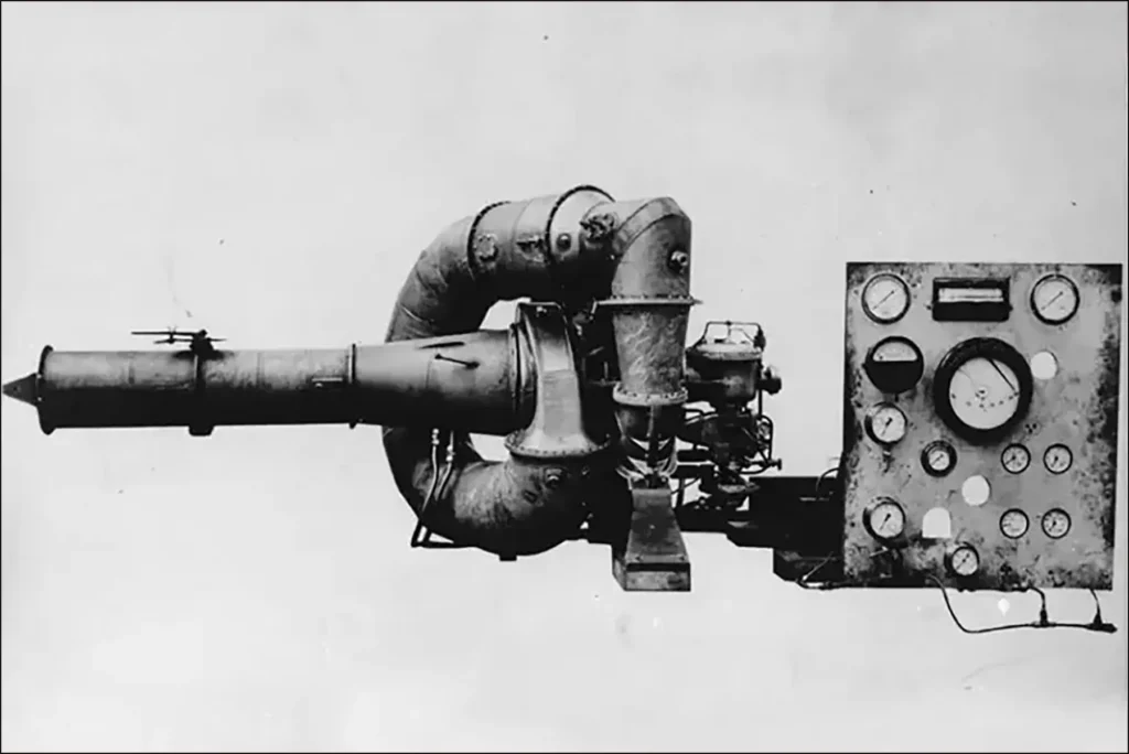 W-IX experimental turbojet engine illustrating an early aircraft gas turbine engine design