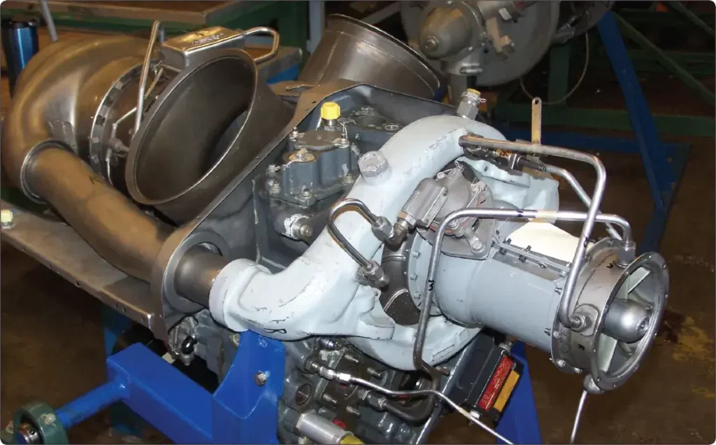 Aircraft turboshaft engine on stand