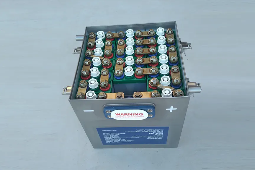 Nickel-cadmium aircraft battery assembly designed to supply electrical power to onboard aircraft systems