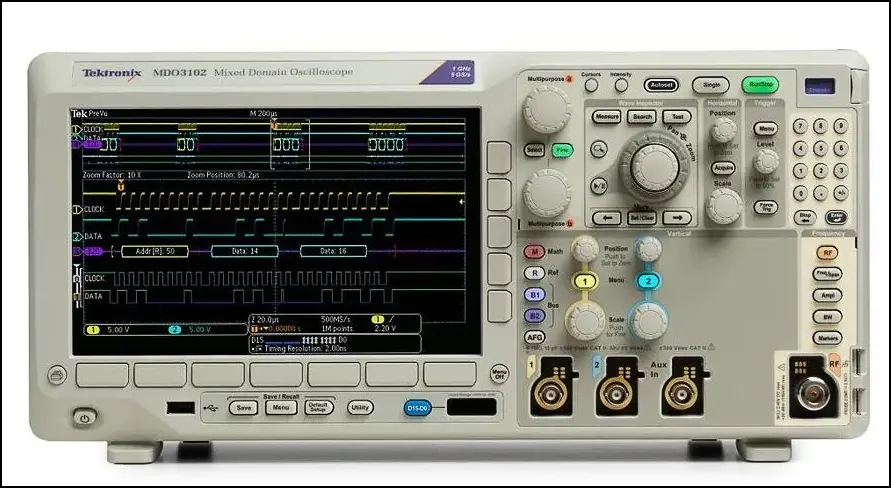 Digital oscilloscope with a flat-panel display for viewing and analyzing electrical waveforms in aircraft electrical testing