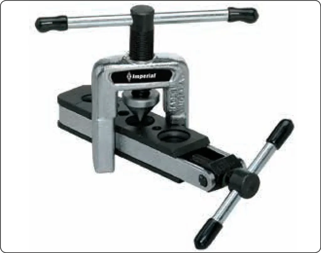Hand-operated flaring tool used to form a uniform flare at the end of aircraft tubing for connection to a compatible fitting