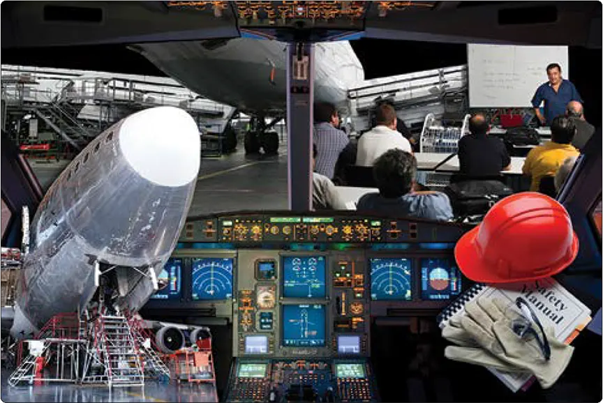 Aircraft maintenance technicians working in an aircraft maintenance environment with workplace conditions that can affect human performance and safety