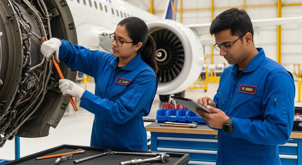 Aircraft maintenance technician recording completed repair details in maintenance documentation to ensure accurate work records and traceability