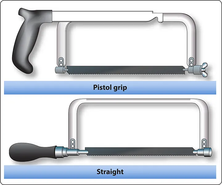 Hacksaws with metal-cutting blades for cutting metal parts and materials during aircraft maintenance