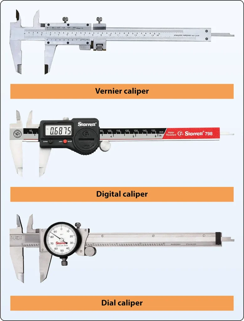 Electronic and dial indicator slide calipers for measuring internal, external, and depth dimensions of aircraft components