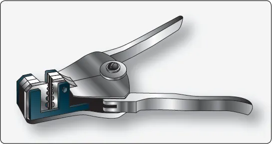 Light-duty manual wire strippers used to remove insulation from small electrical wires during aircraft wiring maintenance