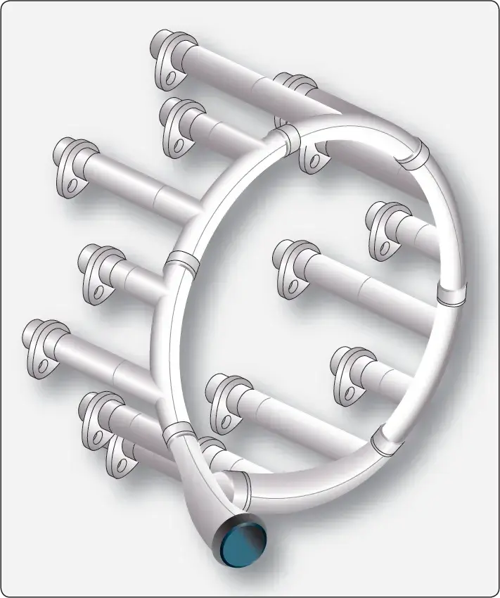 Diagram illustrating the increasing collector ring diameter from the inboard to the outboard side of a radial engine exhaust system