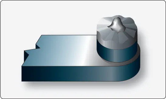 Close-up of magneto breaker points showing pronounced raised peaks on the contact surfaces, indicating abnormal wear