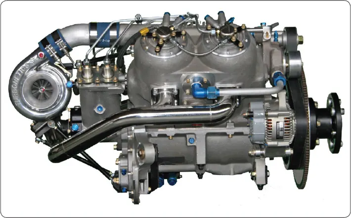 Diesel aircraft engine with a liquid-cooling system that circulates coolant to control engine operating temperature
