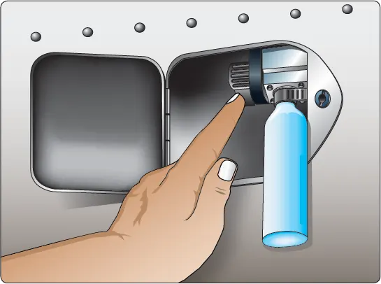 Illustration showing the drain fitting on an aircraft engine oil tank used to release oil during draining and maintenance