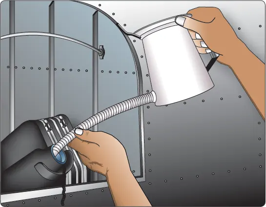 Illustration demonstrating the process of adding lubricating oil to an aircraft engine oil tank during servicing