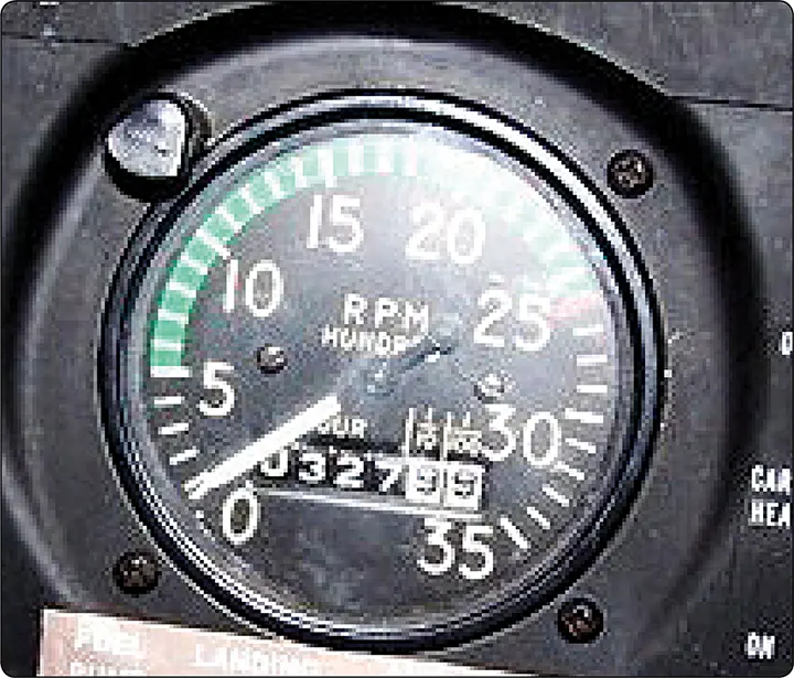 Tachometer used during aircraft engine testing to measure and display the rotational speed of the engine in revolutions per minute (RPM)