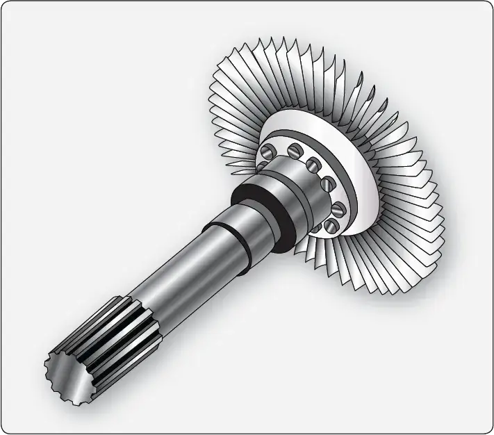 Turbine rotor assembly showing the main rotor components and blade-supporting elements